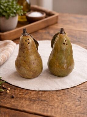 Handmade Ceramic Pear Salt & Pepper Shakers Rustic Pottery 4.5 T x 2.5 W